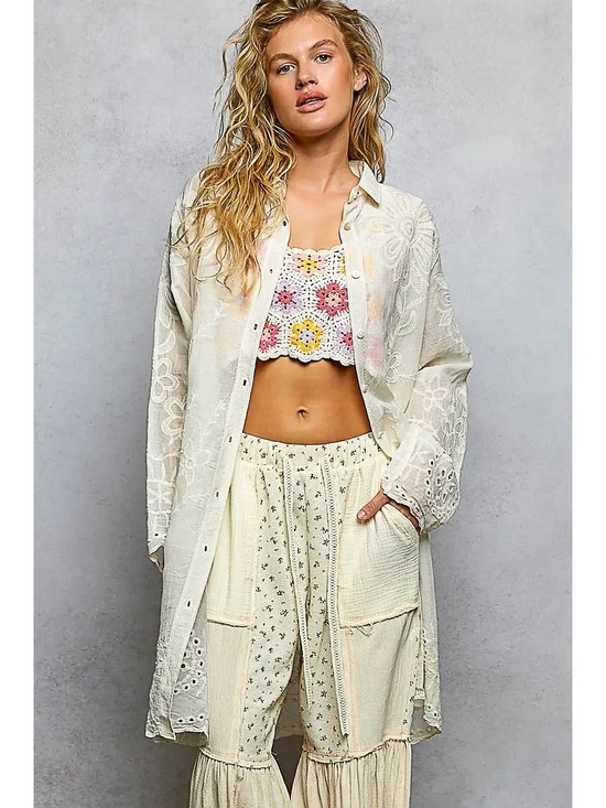 POL Jackets & Blazers - POL Long Sleeve Floral Vine Embroidered Silhouette Shirt Top S M L - NWT